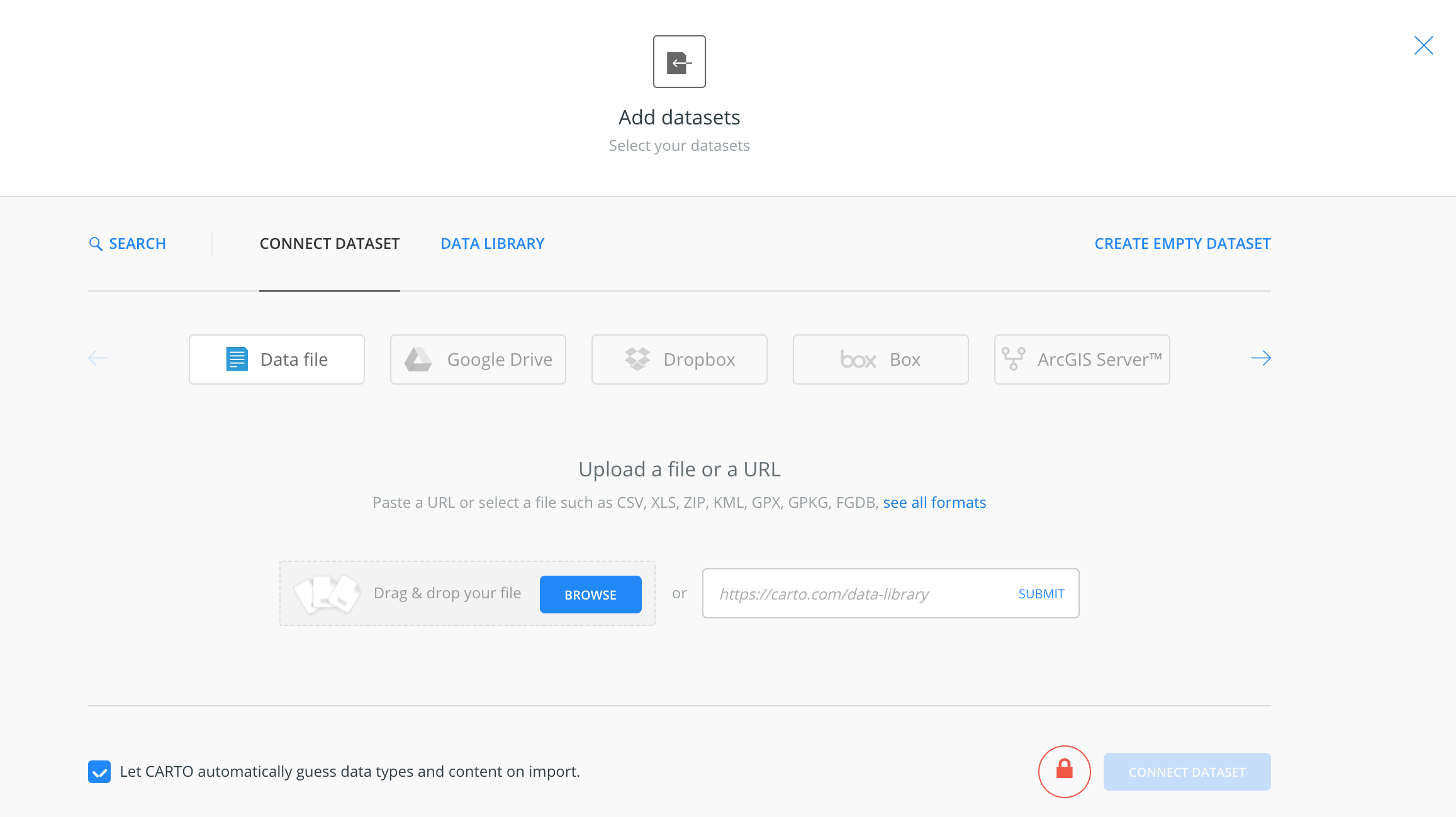 Add datasets menu
